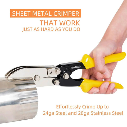 5 Blade Sheet Metal Crimping Tool for HVAC Duct and Venting, Gutter Downspout Crimper for 24-28 Gauge Stainless Steel in use