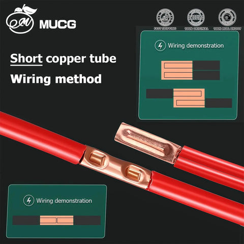 Premium Wire Ferrules Kit 250Pcs, visual of copper tube wiring method with short connections and demonstration charts
