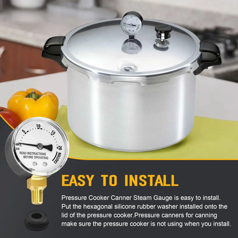 Pressure canner gauge replacement for Presto; stainless steel canner with lid fits models 0175002–0178004
