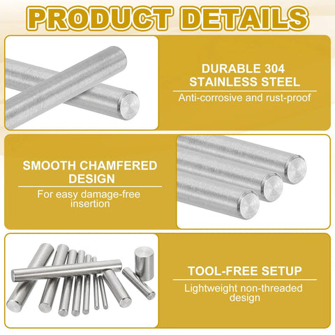 Eight Mm By Eighty Mm Dowel Pin Set Of Four In 304 Stainless Steel Silver for heavy duty shelf support and fixing.