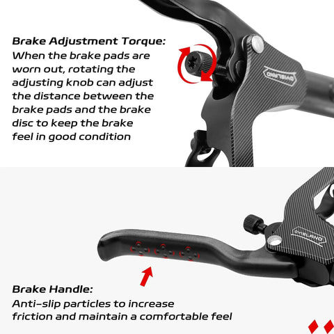 DYISLAND LD-210S hydraulic brake lever set for e-scooter, black, front view showing anti-slip grip and adjustment knob