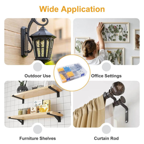 160Pcs Drywall Anchors And Screws Kit With Five Sizes High Hardness in various installation settings: outdoor light, wall decor, shelves, curtain rod