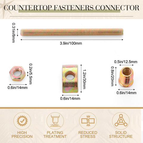 Four In One Bed Frame Connector Kit M8x100mm for furniture assembly with bolts, nuts, long nuts, half moon spacers and hardware displayed
