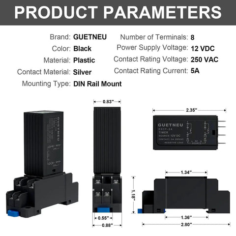 Product parameters of Liquid Crystal Display Time Relay with Dual Time Delay Function, Double Pole Double Throw, 12V DC
