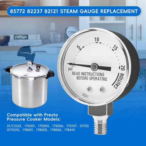 Pressure cooker gauge replacement for Presto; compatible with models 82237/82121 and 175107, 01755, 0175510, 178001, 178005.