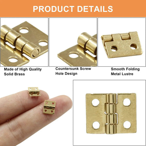 Tiny Brass Hinges Pack Of 50 Pieces Measuring 0.31 By 0.39 Inches For Mini Cabinets Jewelry Boxes Dollhouse DIY Craft.