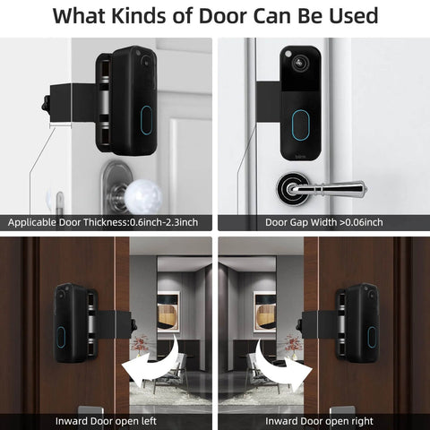 Anti Theft Doorbell Mount 2Nd Gen Adjustable 45 To 135 Degrees No Drilling Camera Mount Bracket installed on various doors