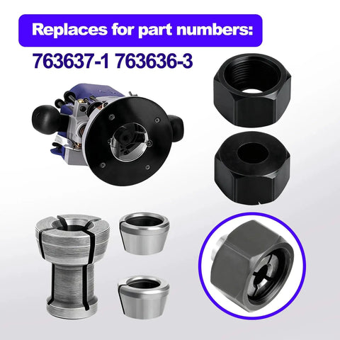 Collet Nut Kit Replacement For Makita Tools Fits One Quarter Inch And 6mm Collets Replaces 763637-1 763636-3, multiple parts