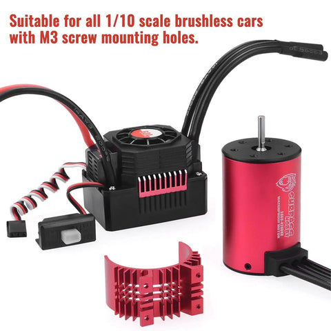 Beast Mode 3660 Brushless Motor With 60A ESC Combo for One Tenth Scale RC Cars and Trucks, with CNC aluminum heatsink