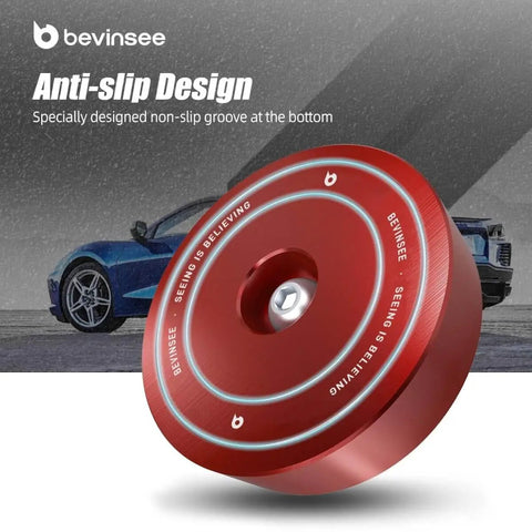 Red aluminum jack pad with anti-slip grooves, designed for Corvette C5 C6 C7 Z06 ZR1 C8, built tough for stable support.