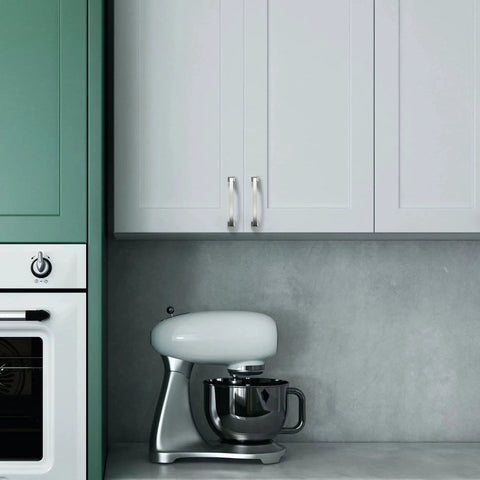 10 Pack 5 Inch Cabinet Handles Brushed Satin Nickel Center To Center 128mm Pulls For Cabinets installed on white kitchen cabinets