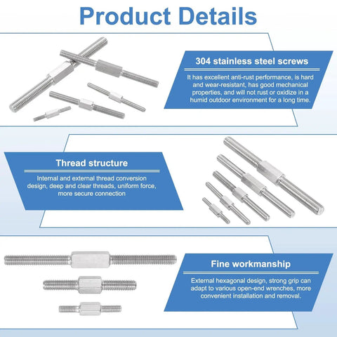 Double End Threaded Stud Screws M3x40mm 304 Stainless for Furniture Hardware display showing thread structure and features.