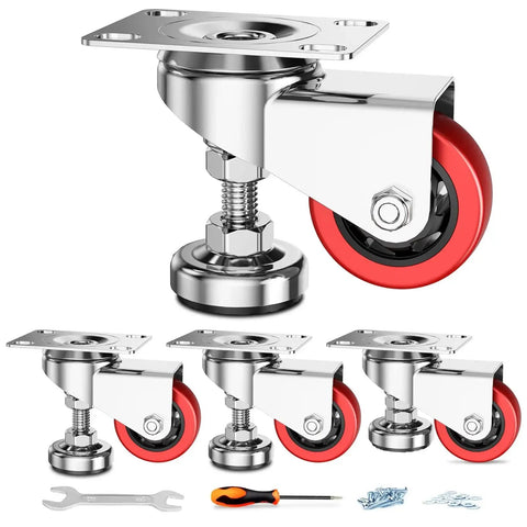 3 Inch Leveling Plate Caster Wheels With Adjustable Anti Vibration Foot Pads Heavy Duty Swivel Casters for Workbenches Machines and Furniture