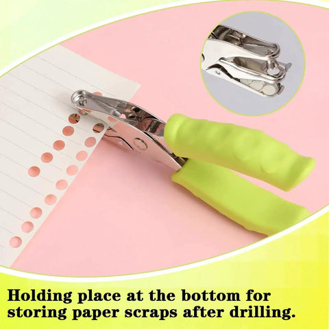 Green handled 12 Piece Mini Hole Punch Set, 1/4 Inch Metal Punch, Handy Handheld Rubber Grip Punch for crafting paper and scrapbooks