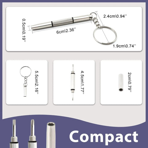 3 In 1 Glasses Repair Kit With Mini Portable Screwdrivers On Keyring Flat Head Phillips And Hex Driver Handy Tiny Tools