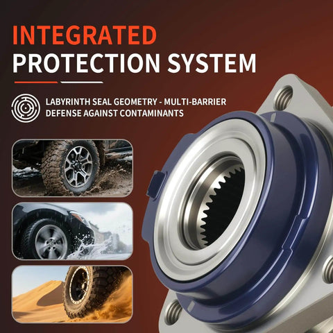 Close-up of 513121-2P Pair Front Wheel Hub and Bearing Assembly showing integrated protection system and seal geometry