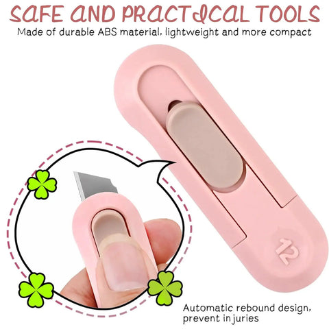 4 Pack Retractable Box Cutter For Opening Boxes Envelopes And Packages, pink ABS shell, safety lock, close-up view