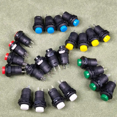 24 Pack 12mm Momentary Push Button Switch SPST On Off AC 250V 1.5A 125V 3A Lockless Mini Round Button Kit with 6 Colors