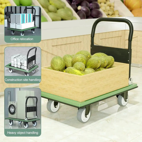 Heavy Duty Folding Push Cart Platform Trolley With Reinforced Beams And Four Quiet Thickened Rubber Wheels transporting melons