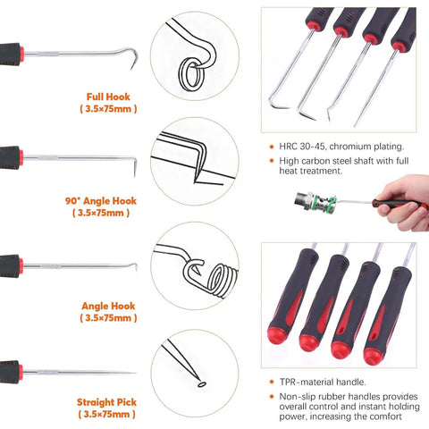 Heavy Duty Snap Ring Pliers Set 8 Piece 9 Inch Internal External Circlip Pliers With Hook Tools and specifications shown