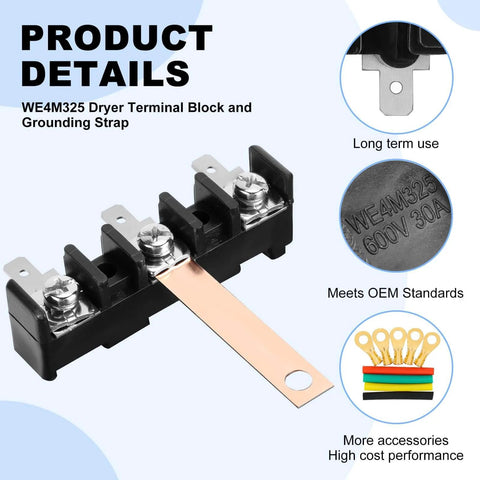Heavy Duty Dryer Terminal Block With Grounding Strap WE4M325 Replacement Part Replaces WE04M0266 WE04X20403 WE4M266
