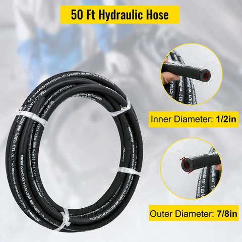 Hydraulic hose coil, 50 ft, 1/2 in ID, 7/8 in OD, rubber with steel braid, 5000 PSI