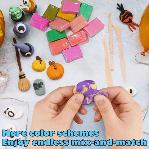Hands using Polymer Clay Starter Kit With 82 Colors, 100 Pc Value Pack In Individually Wrapped Blocks, Oven Bake Modeling Clay For Kids