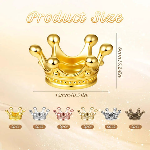 60 Piece Crown Charms Set For Jewelry Making With Six Vintage Colors, 3D Alloy Crown Beads, Large Hole, Antique Bronze, Gold, Silver