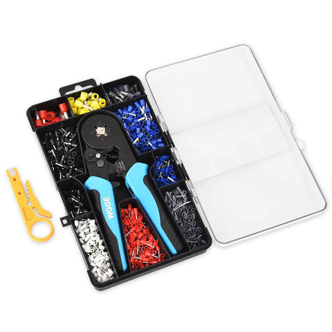 Self-Adjusting Ratchet Ferrule Crimping Tool Kit For AWG 23 To 7 Wires, Pro-Grade Ferrule Crimper With Ergonomic Handles and 1200 Terminals