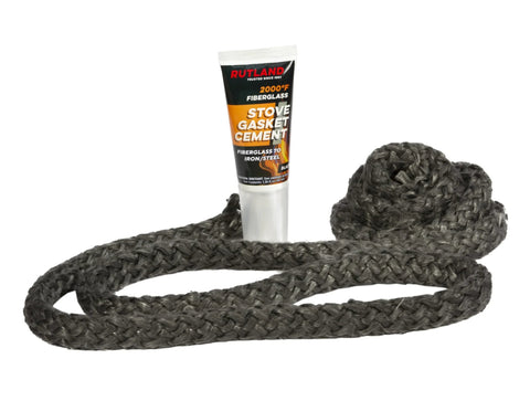 Rutland wood stove gasket rope kit, 3/4 in x 7 ft, black graphite-impregnated rope with adhesive tube