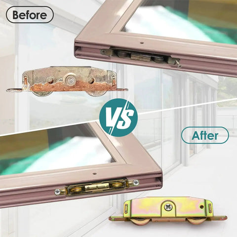Heavy Duty Sliding Patio Door Roller Assembly With One And A Quarter Inch Steel Ball Bearing Side Adjustable Two Pack Before and After