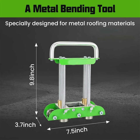 Pro-Grade Three Station Sheet Metal Roller Bender For 0 To 90 Degree Bends with adjustable rollers, front view, dimensions shown.