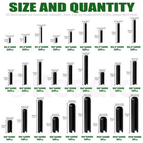 405 Piece Roll Pin Set With 27 Sizes Slotted Spring Pins For Dowel Tension And Expansion Black Steel Pins M1.5-M10