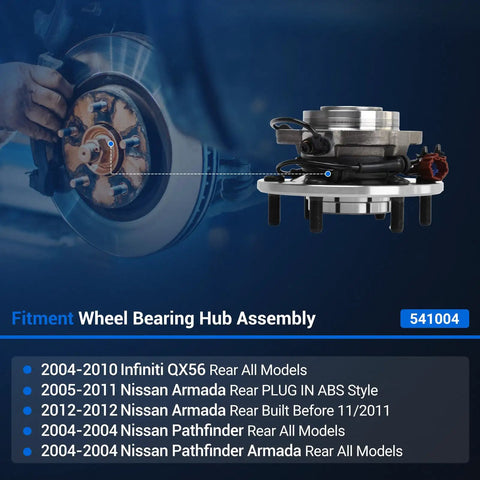Rear Wheel Hub And Bearing Assembly With ABS For Nissan Armada Pathfinder Infiniti QX56 6 Lug Ready To Roll Replacement 541004