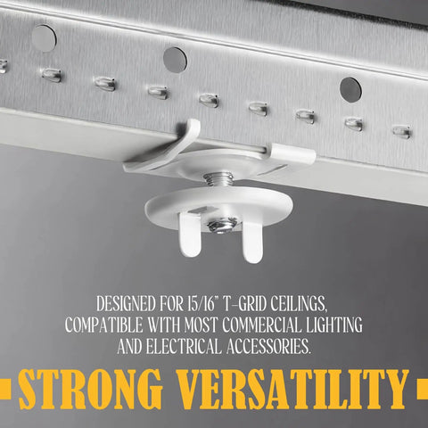 Easy Install Twist Clip For Electrical Fixtures With Wing Nut, White Spring Steel Mounting Clip For 15 16 Inch T Grid Drop Ceilings, No Drill Required, T Bar Ceiling Bracket, installed on grid
