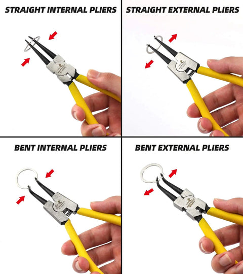 7 Inch Snap Ring Pliers Set Beefy Built Heavy Duty Internal External Circlip Pliers Kit With Straight Jaw And Bent Jaw CRV Steel