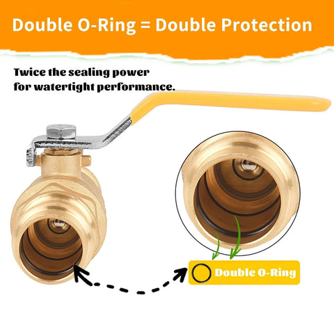 Close-up of Ultra Durable Upgraded Half Inch Press Ball Valve 2 Pack For Copper Tubing with Dual EPDM O Rings.