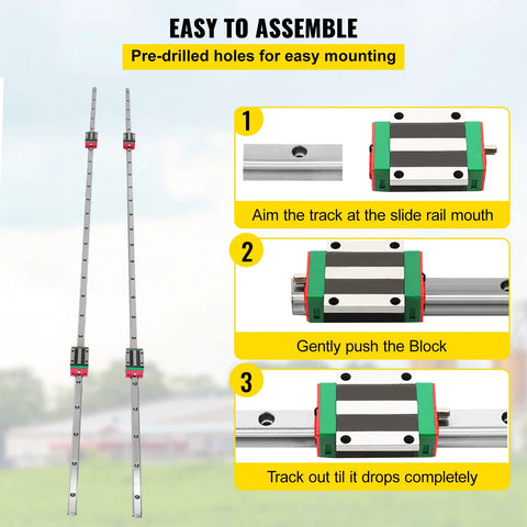 Happybuy linear rail HSR15-1500mm; 2 rails with 4 square carriage blocks on aluminum guide rails