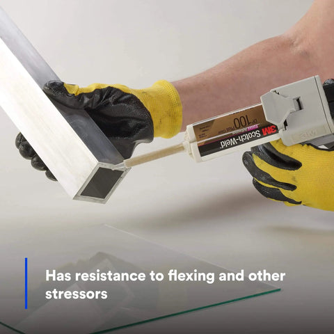 Person applying Epoxy Adhesive DP100 Plus Clear Duo-Pak 48.5 mL (1.64 fl oz) to metal surface with dispenser