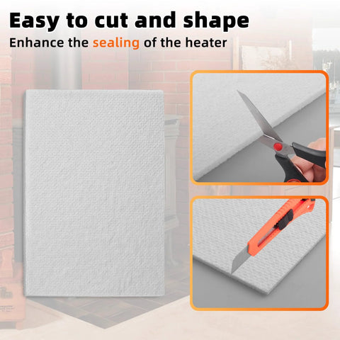 7x10 inch white gasket paper, 1/8 inch thick ceramic fiber alternative for wood stoves; scissors and utility knife.