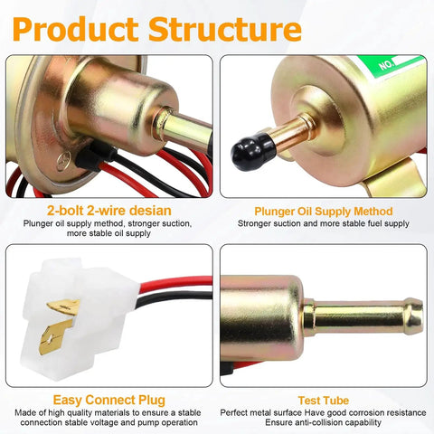 12V Inline Fuel Pump Low Pressure Transfer For Motorcycle Carburetor Lawn Mower Gas Or Diesel Engine Universal 2.5-4 Psi