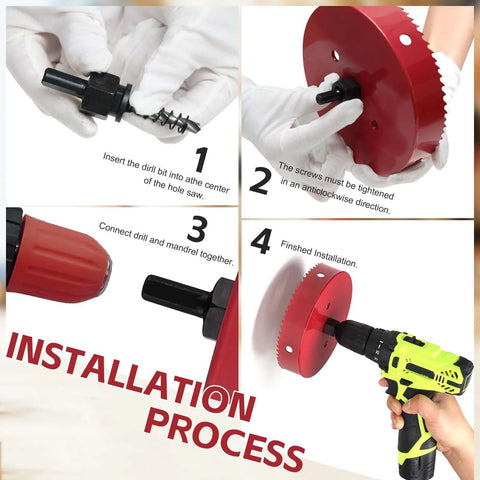 Installation process of 6-1/4 Inch Bi Metal Hole Saw For Recessed Lighting With Hex Shank Drill Bit Adapter