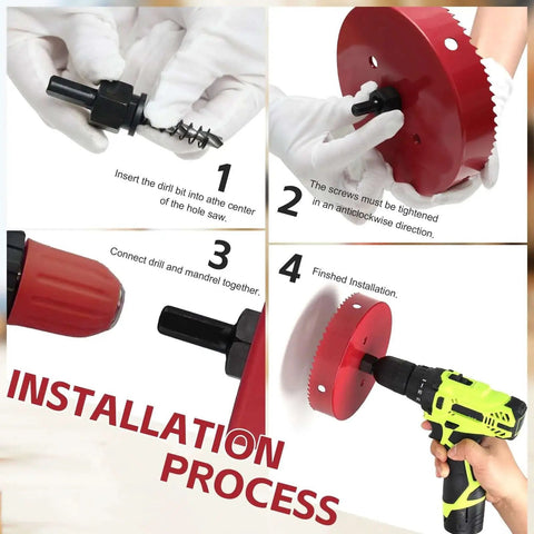 Installation process of Red Bi Metal Hole Saw Kit For Recessed Lighting And More Six And A Quarter Inch Diameter 159 Millimeter