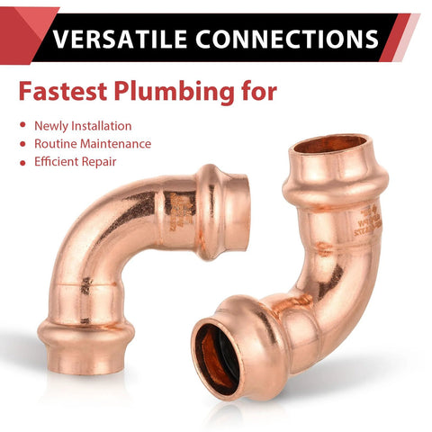 Two copper press-fit 1/2 in x 1/2 in 90-degree elbow fittings