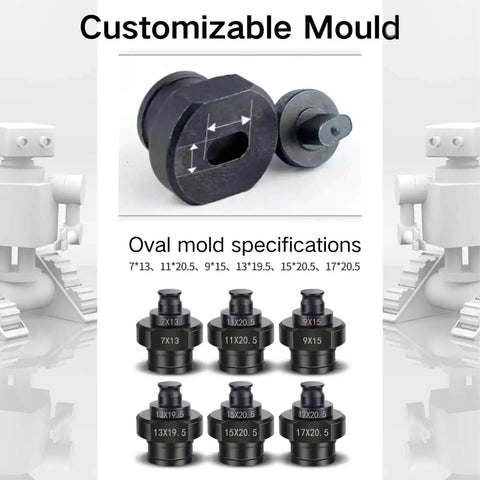 Heavy Duty 20 Piece Round Hole Punch Die Set For Electric Hydraulic Punch Tool Built To Last Compatible With SPM JP MHP-20 Machines Premium Spring Steel Dies For Steel Sheet Copper Plate And Aluminum Plate, featuring customizable oval mold specifications.