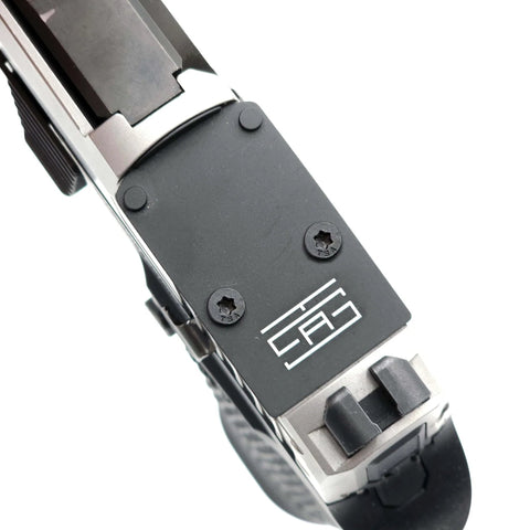 Mounted firearm slide with screws from 36 Piece Screw Set Built For SIG SAUER Red Dot Optics And Adapter Plates With T10 Key And Pre Coated Threadlocker Easy Mount Kit With 9 Thread Sizes For RMR RMSc DeltaPoint Acro RomeoZero.