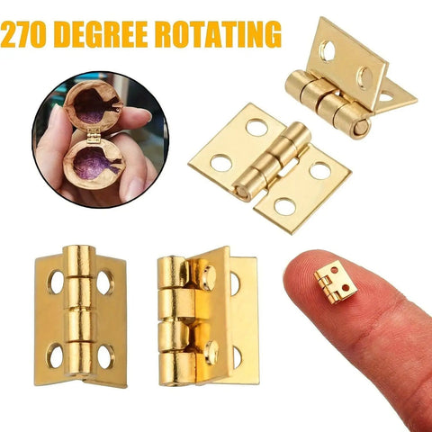 Close-up of 500Pcs Small Brass Antique Mini Hinges With Screws And Screwdriver For DIY Crafts Jewelry Box Cabinet Dollhouse Projects Folding