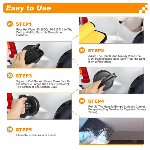 Instructions for using Comprehensive Dent Puller Kit For Cars Three Pack Paintless Dent Repair With Strong Suction Cups Auto Body Dents Fix Easy Grip Ergonomic Handles Gray Black Anatason.