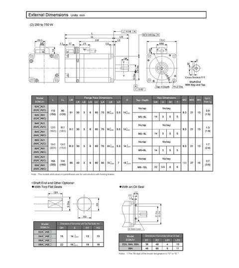 CHUNYE servo motor SGMJV-01A3A6S dimensional schematic with front and side views.