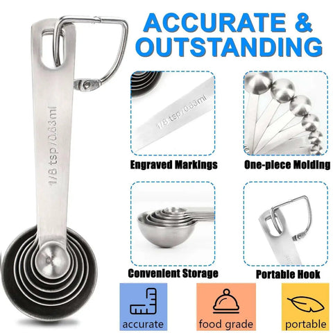 Must Have Sturdy Stainless Steel Measuring Spoons Set Of 6 With Metric And US Measurements for dry and liquid ingredients, durable and precise.